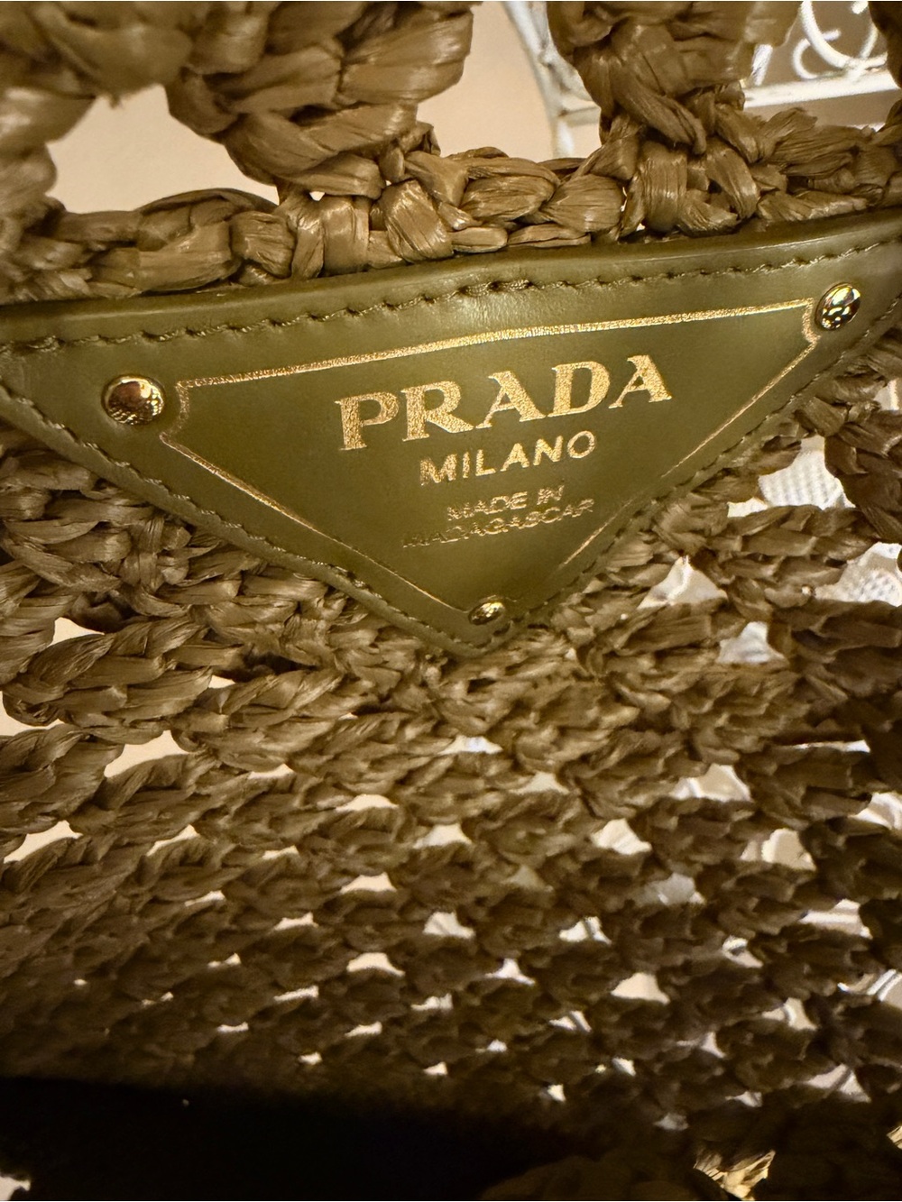 Authentic Prada Raffia Olive Green Crochet Tote Bag - Picture 14 of 16